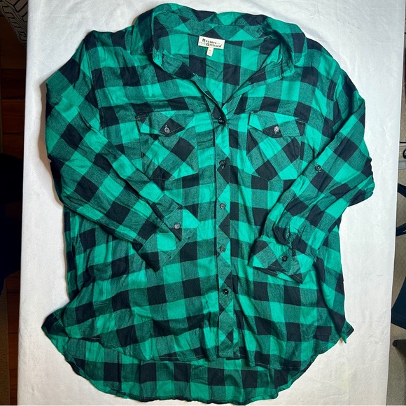 Hestera & Orchard Green Black Plaid Flannel Shirt XL Soft Rayon - Picture 1 of 6